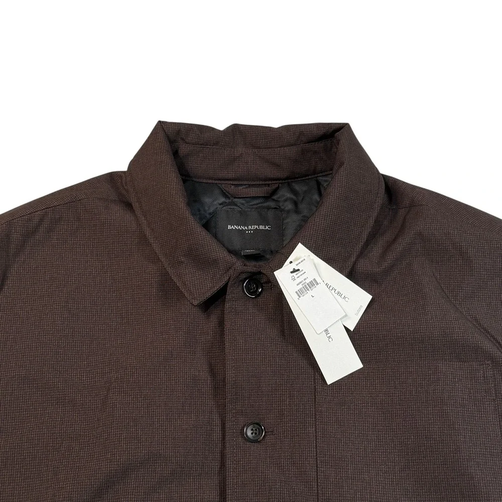 Banana Republic Mens Tailored Puffer Jacket Dark Oak Houndstooth Brown Large NWT